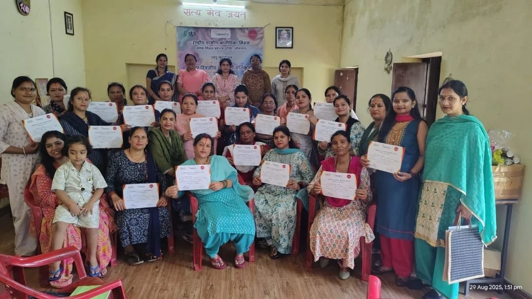 Participants with their certificates at the candle making training at Bhimtal, Uttarakhand, completed 2 September 2025