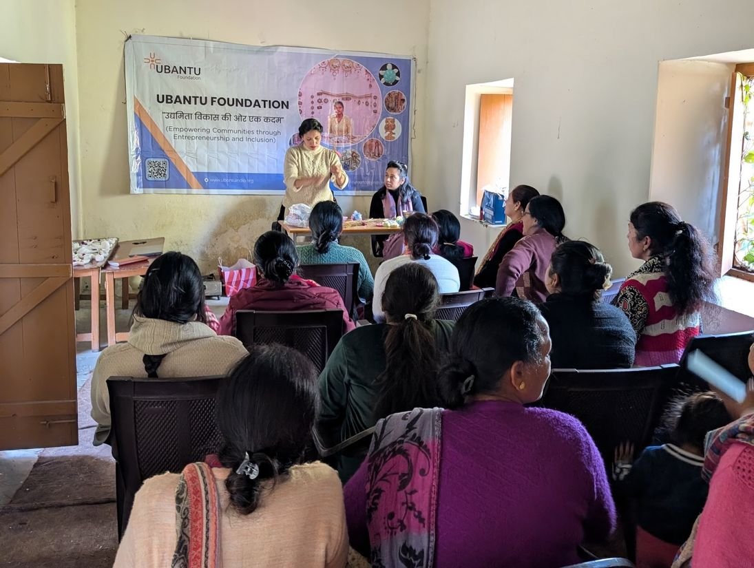 A training session under way at the advance candle making training, Jyolikot, Block Bhimtal, Uttarakhand