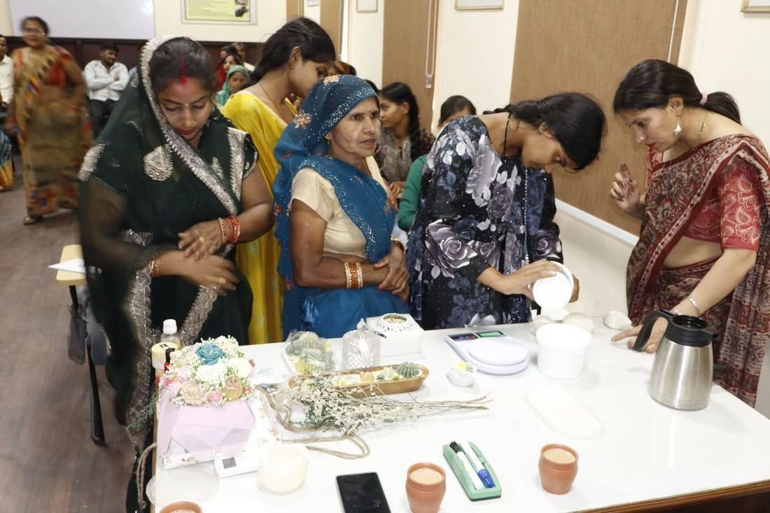 Bio-enzyme preparation demonstrated at the NDDB Dairy Services bio-enzyme and candle making training, Lakhimpur district, Uttar Pradesh