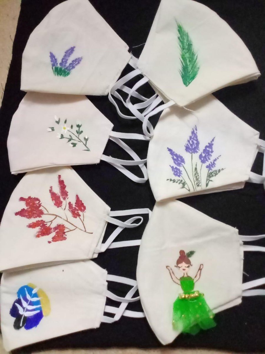 Embroidered fabric face masks made by women at the Goa livelihood centre