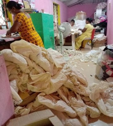 Waste fabric sourced for stitching projects at the Goa centre